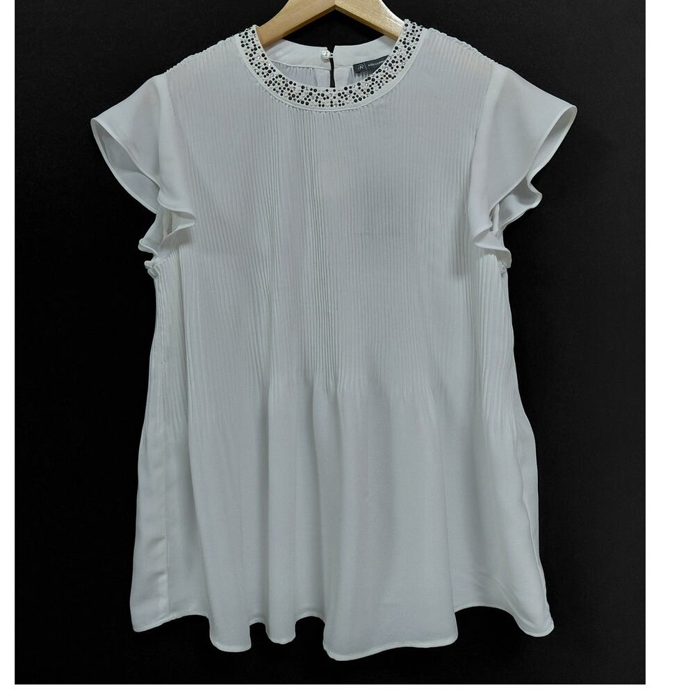 NWT Adrianna Papell White Beaded Ruffle Pleated Size S